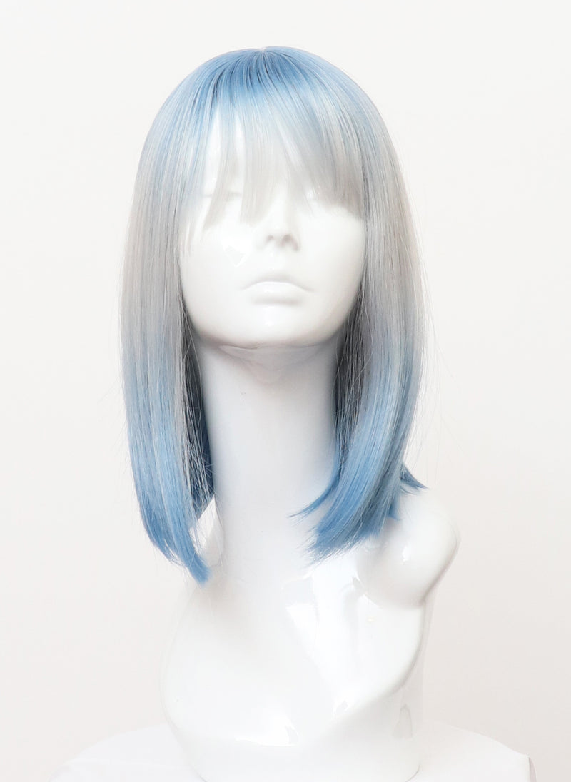 A124 - Blue Ice Ombre Long Bob with Fringe