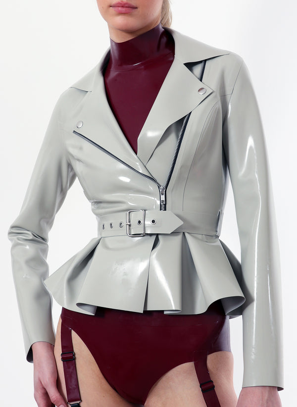 Grey Latex Jacket with Peplum - SMALL