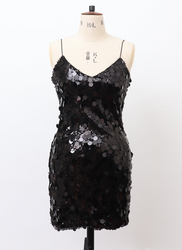 Black Sequin Mini Dress - SMALL