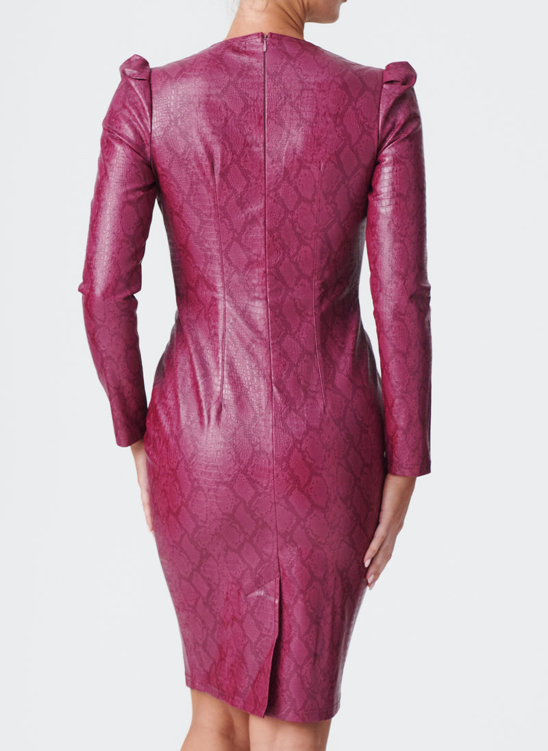 Pink Snake Leatherette Pencil Dress - SMALL