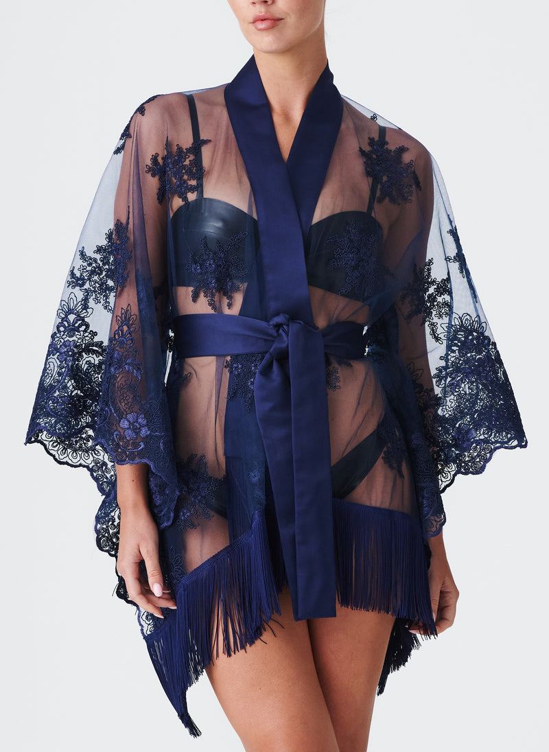 Lace Showgirl Robe - Navy