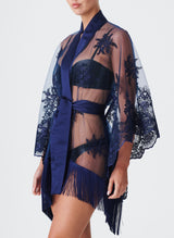 Lace Showgirl Robe - Navy