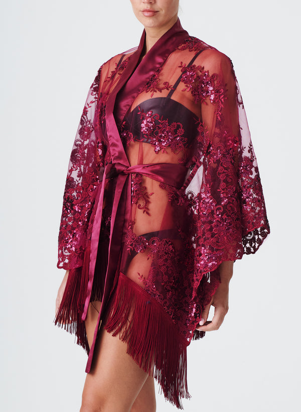 Lace Showgirl Robe - Plum