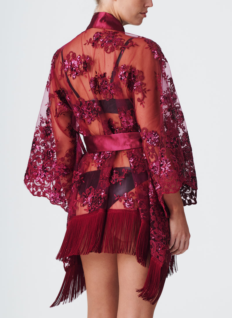 Lace Showgirl Robe - Plum