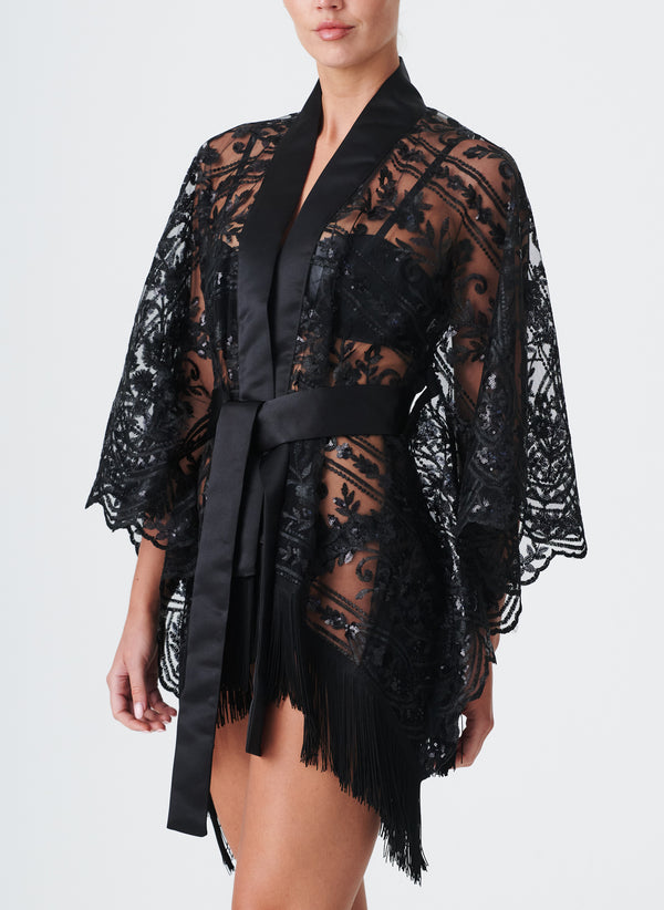 Lace Showgirl Robe - Black